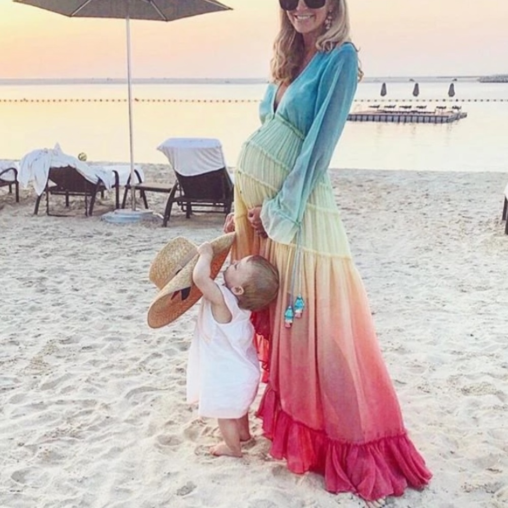 Boho Rainbow Ruffle High Low Button Kimono Maxi Dress - Picture 3 of 9